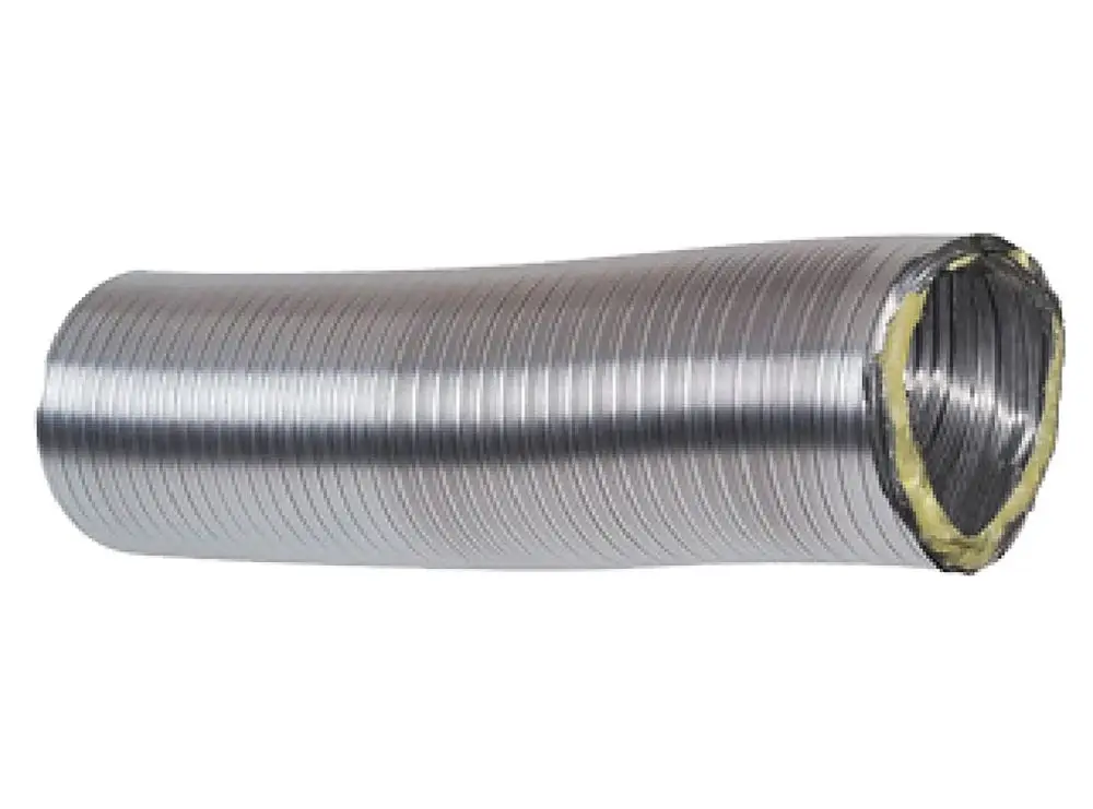 Wärmegedämmtes Flexrohr von Remeha aus Metall, gewellt, mit geschlossenem Ende. Ideal für den Einsatz in Heizungs- und Lüftungssystemen.